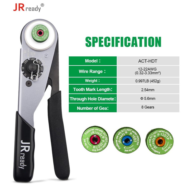 JRready طقم ضغط دويتش ST2163، أداة ضغط جهات الاتصال الصلبة ACT-HDT مع 3 مواضع ومقياس G454 لحجم دويتش 12 16 20 دبابيس ومآخذ تعمل مع موصلات سلسلة دويتش DT DTM DTP - Image 2